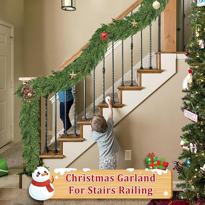 6 Ft Real Touch Christmas Garland,Thick and Lush，Soft Bendable, Lifelike Cedar Garland Realistic, Garlands for Decoration Christmas，Christmas Garland for Mantle,Outdoor Indoor Christmas Decorations