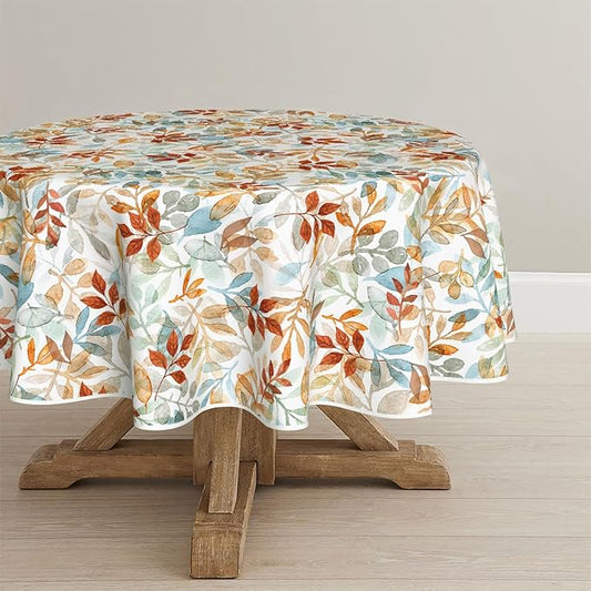 Horaldaily Fall Tablecloth 90×90 Inch Round, Thanksgiving Autumn Harvest Orange Blue Watercolor Leaf Table Cover for Party Picnic Dinner Decor