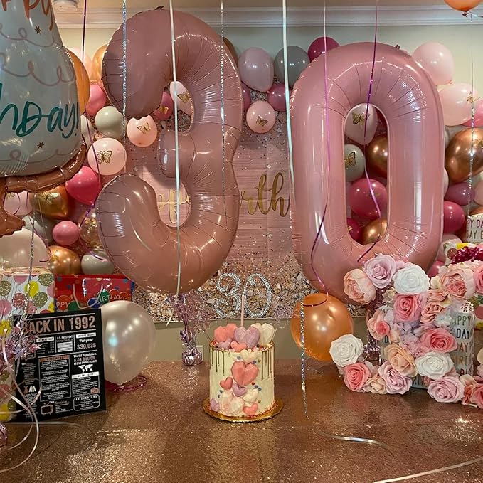 Smlpuame Pastel Pink 0 Balloon Numbers, 40 Inch Large Light Pink Foil Number Balloons 0-10, Self-Sealing Birthday Balloon for Girls Women Anniversary Graduation New Year Party Decoration Supplies