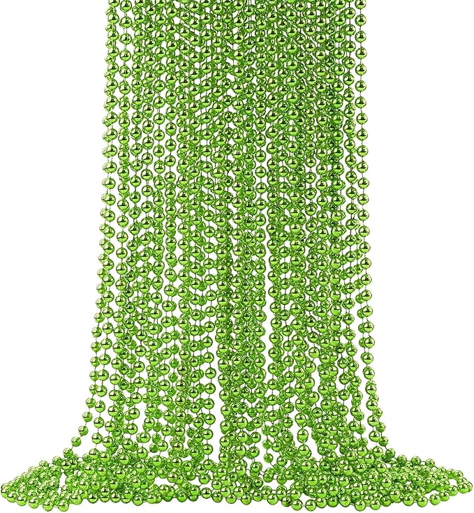 24 PCS St. Patrick's Day Bead Necklaces, Light Green Mardi Gras Christmas Beads, 33'' Green Bead Necklace Green Party Beads for St. Patricks Day, Mardi Gras, Christmas, Carnival Party Favors