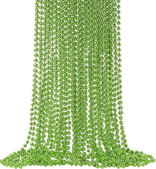 24 PCS St. Patrick's Day Bead Necklaces, Light Green Mardi Gras Christmas Beads, 33'' Green Bead Necklace Green Party Beads for St. Patricks Day, Mardi Gras, Christmas, Carnival Party Favors