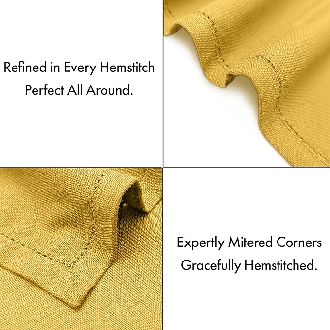 Ruvanti Cloth Napkins - 100% Cotton Dinner Napkins, Hem Stitched Corners, 18x18 Inch, 12 Pack - Soft, Absorbent, Durable, Reusable, Wrinkle Resistant for Formal Dining & Everyday Use - Spicy Mustard