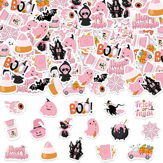 300Pcs Halloween Foam Stickers, Self-Adhesive Pink Ghost Witch Pumpkin Stickers Halloween Decals Sticker Decorations for Home Office School Classroom DIY Art Craft Party Supplies