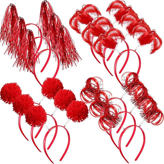 Censen 12 Pcs Christmas Pom Pom Headbands Spirit Party Headwear Tinsel Ponytails Head Bopper for Birthday Holiday
