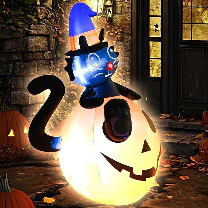 4FT Halloween Black Cat Pumpkin Inflatable Decoration Blow up Decoration with LED Lights Indoor Outdoor Yard Party Holiday Graden Decor