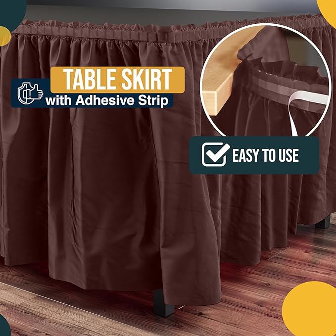 Exquisite Ruffle Table Skirt Brown 12 Pack 14 Ft Long Table Skirts for Rectangle Tables 6ft Plus or Round Tables Skirts with Adhesive Strip for Gender Reveal Decor & Happy Birthday Parties