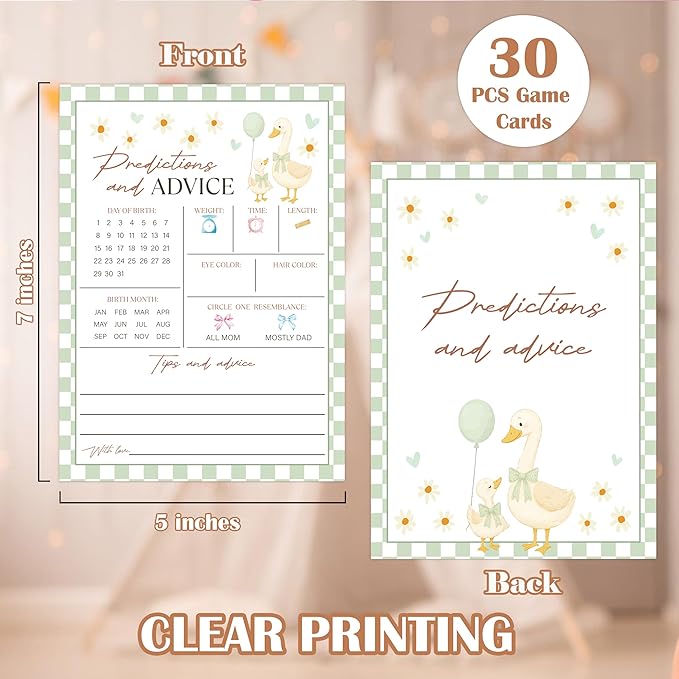 Goose Baby Shower Games, Sage Green Little Goose Predictions And Advice Game for 30 Guests with Game Cards, Gender Reveal, Baby Shower Supplies & Decorations (DV14)