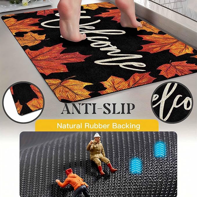 Fall Door Mat Maple Leaves Door Mat, Fall Maple Leafs Doormat for Indoor Outdoor Entrance Floor Mats Non Slip Autumn Harvest Vintage Thanksiving Decor Rubber Welcome Mats