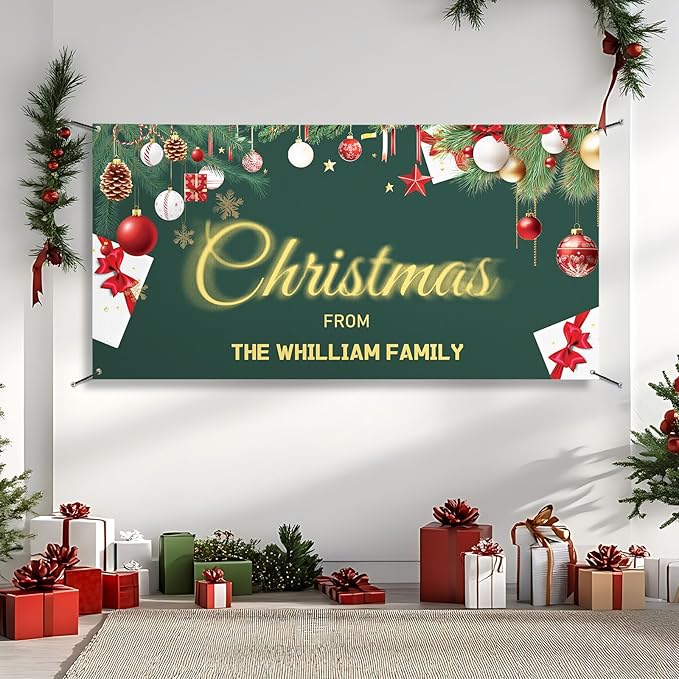 Personalized Merry Christmas Banner, Custom Backdrop Sign for Outside or Inside, Personalized Banner Decorations for Christmas Party