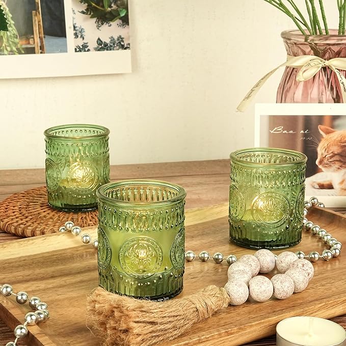 30pcs Votive Candle Holders for Christmas Decor, 2x2.5iInch Green Glass Tea Light Candle Holders for Winter Table, Green Votives for Wedding, Christmas, Party Decor & Gift-Giving