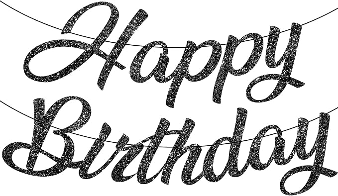 KatchOn, Glitter Black Happy Birthday Banner - Pre-Strung No DIY,10 Feet | Birthday Decorations for men, Women | Hbd Banner Backdrop For Black Party Decorations, Halloween Decorations