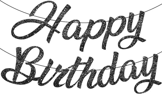 KatchOn, Glitter Black Happy Birthday Banner - Pre-Strung No DIY,10 Feet | Birthday Decorations for men, Women | Hbd Banner Backdrop For Black Party Decorations, Halloween Decorations