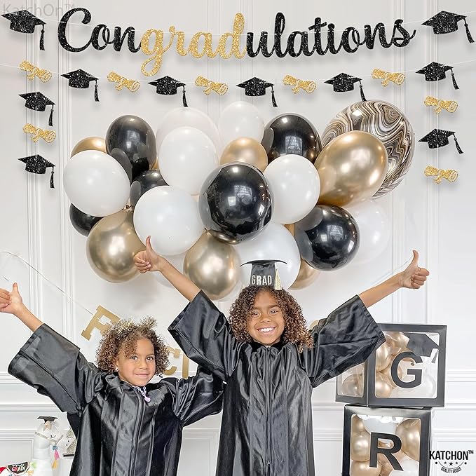 Katchon Congratulations Banner - 10ft | Pre-strung Black And Gold Graduation Banner 2025 | Graduation Decorations 2025 For Party | Congrats Grad banner, Grad Sign, graduation Garland Class Of 2025