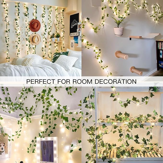 suddus Vine with Fairy Lights Plug in, 33ft 100 LED Ivy String Lights Connectable with Remote, Leaf Light for Bedroom, Room, Wall, Garden, Party, Wedding Decor (Warm White)
