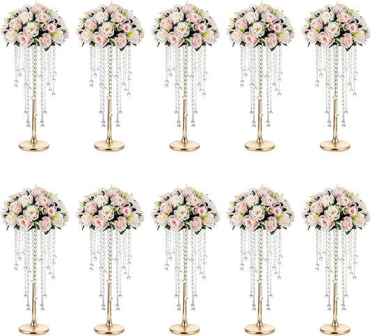 NUPTIO Gold Vases for Centerpieces Wedding - 10 Pcs 21.7in Tall Gold Vase Wedding Centerpieces for Tables Gold Centerpieces for Table - Flower Stand Bulk Table Centerpieces for Weddings Chandelier