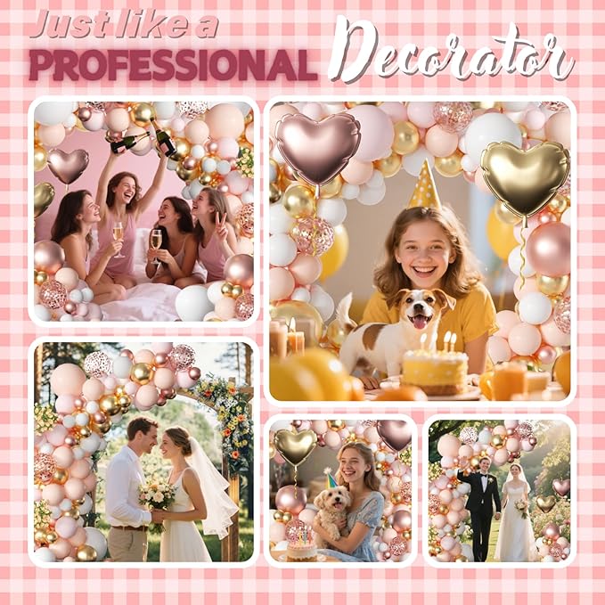 162pcs Pink and Gold Balloon arch Kit, Rose Gold and White with 2pcs Love Foil Balloons for Baby Shower, Bachelorette, Wedding, Princess Party, Girl 16 Birthday Decorations