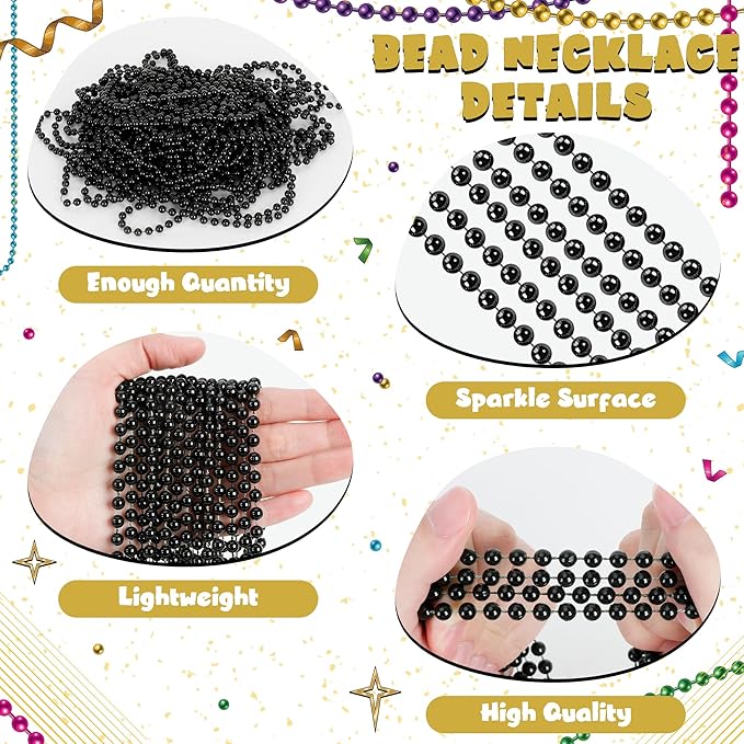 24 PCS Black Mardi Gras Beads Necklaces, Bulk Carnival Beaded Necklaces, 33" New Year Eve Costume Necklaces, Mardi Gras Accessories for Parade Throws Party Favors Decorations Holiday