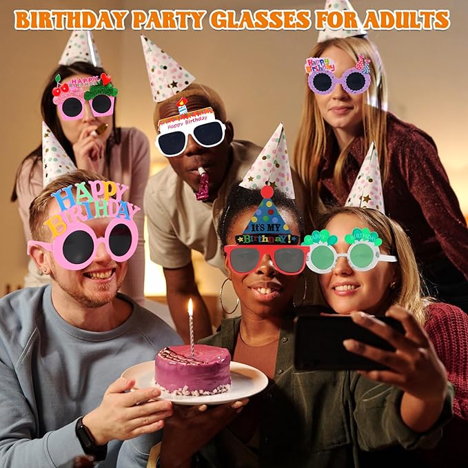 12pcs Birthday Glasses, Happy Birthday Sunglasses, Novelty Funny Photo Booth Props for Party, Sunglasses for Kids Adults Party Favors
