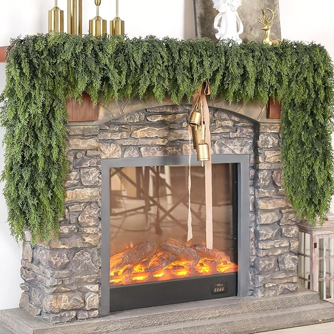 Real Touch Christmas Cedar Garland -5ft Artificial Garlands Faux Cedar Fake Pine Needles Garland for Fireplace,Table,Window,Stairs,Mante,Holiday Indoor Outdoor Xmas Decor(2PCS)