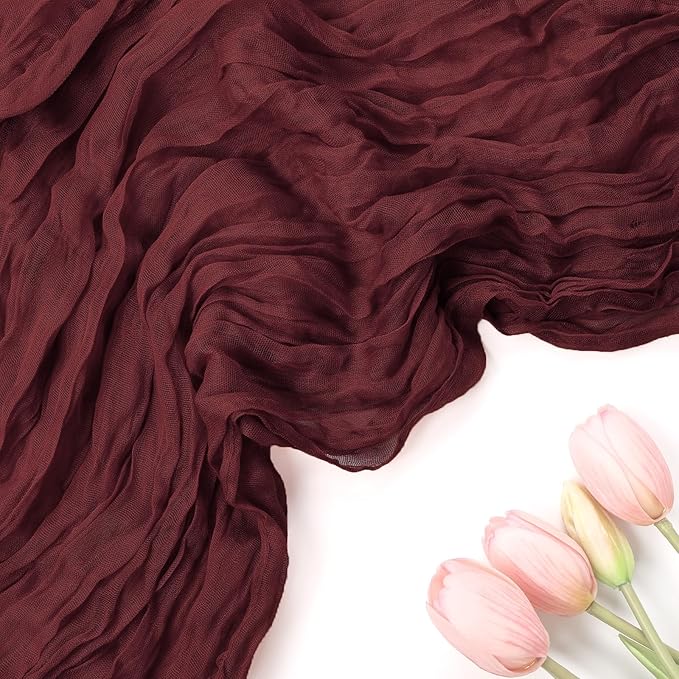 12 Pack Burgundy Cheesecloth Table Runner 10FT Boho Cheese Cloths Gauze Fabric Table Runners 120 Inch Rustic for Christmas Fall Thanksgiving Wedding Birthday Party Baby Shower Home Decorations