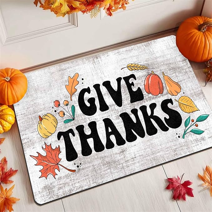 Fall Thanksgiving Door Mat, Autumn Maple Leafs Welcome Mat Non-Slip Entr Doormat Floor Mats Indoor Outdoor Home Living Room Kitchen Autumn Harvest Vintage Thanksiving Fall Decoration, 24"x16"inch