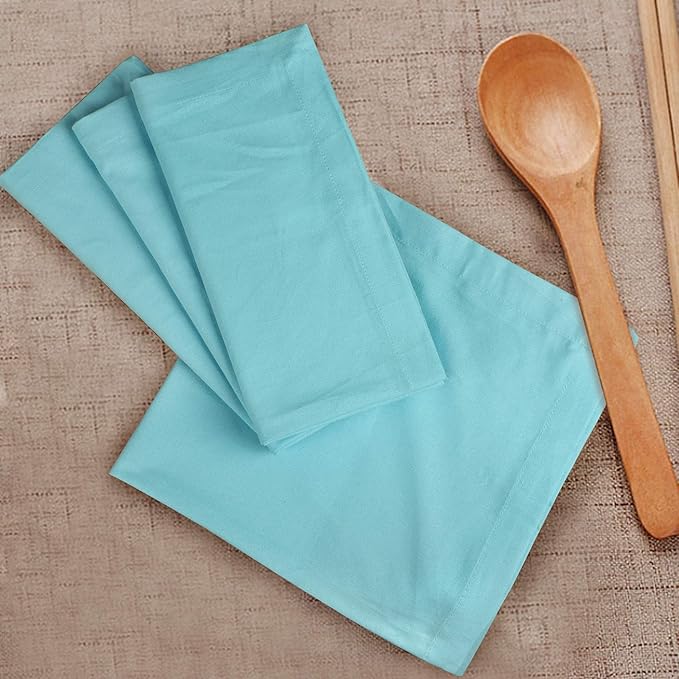 Dinner Cloth Napkins Set of 12, Premium Soft Cotton 20x20 Inches, Highly Absorbent, Hotel Quality Reusable & Washable Dinner Napkins with Mitered Corner Napkins for Home & Weddings - Sky Blue