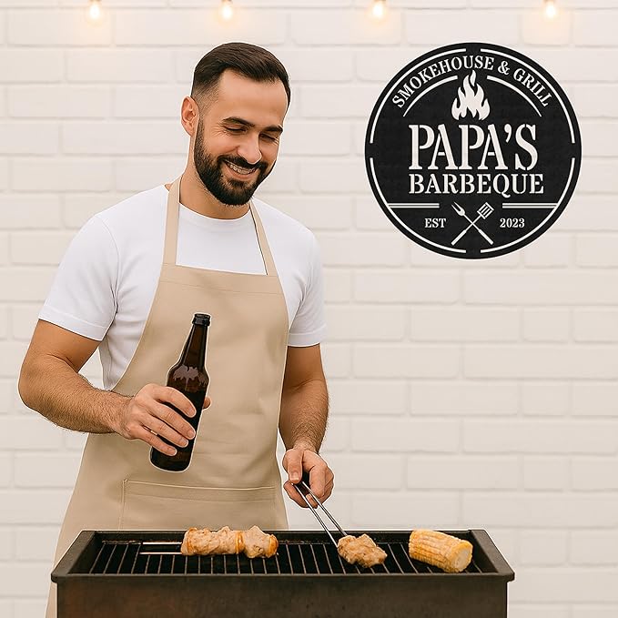 Custom BBQ Metal Sign Personalized Grill Name Wall Art for Outdoor Kitchen Patio Backyard Decor Fathers Gift for Dad Grandpa Husband Barbecue Smoker Area Sign, Grilling Lover Gifts 45