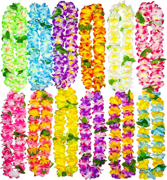 12 Counts Thickened Hawaiian Leis, Perfect Luau Party Supplies for Summer Beach Vacations, Essential Party Decorations for Birthday, Graduation, and Wedding Celebrations