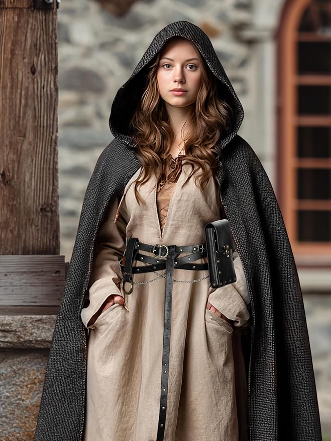 Ultrafun 3pcs Renaissance Belt Accessories Faux Leather Medieval Viking Chain Belt Bag Skirt Hike Ren Faire Costume