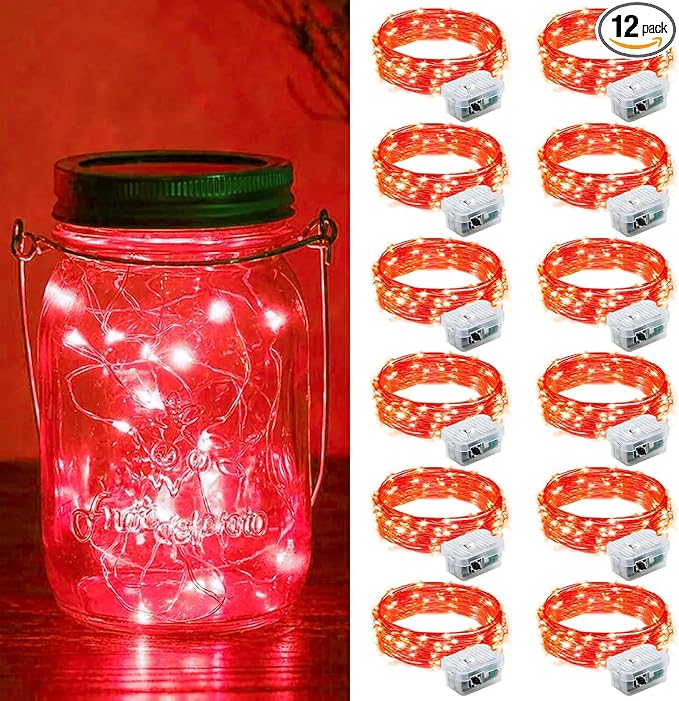 ZGWJ 12 Pack Fairy Lights Battery Operated, 7ft 20 Mini LED Fairy String Lights Silver Wire 3 Modes for DIY, Parties, Wedding, Bedroom, Halloween Christmas Decoration Red