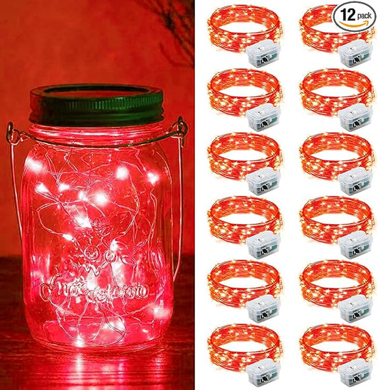 ZGWJ 12 Pack Fairy Lights Battery Operated, 7ft 20 Mini LED Fairy String Lights Silver Wire 3 Modes for DIY, Parties, Wedding, Bedroom, Halloween Christmas Decoration Red