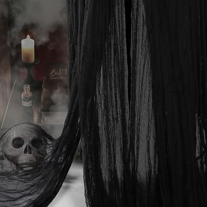 400" x 85" Halloween Creepy Cloth Decoration, Large Black Spooky Fabric Cloth Scary Gauze Cheesecloth for Haunted House Halloween Party Yard Wall Indoor Outdoor Decor