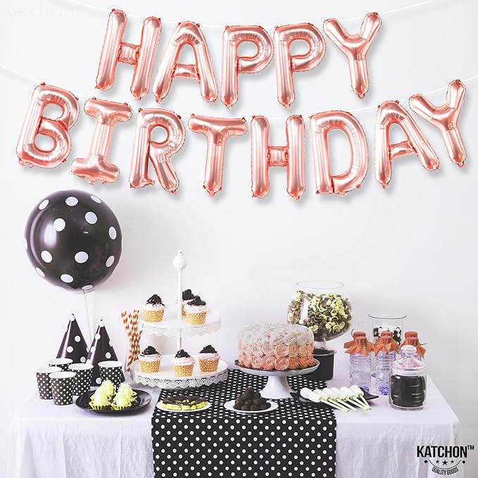 KatchOn, Rose Gold Happy Birthday Balloon Banner - 16 Inch | Rose Gold Happy Birthday Decoration Banner for Birthday Party Decorations | happy birthday Foil Balloons for rose gold Party decorations
