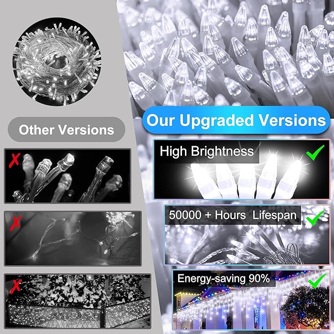 612 LED String lights Indoor Outdoor, 60ft Christmas Window Lights with 136 Drops 12 Modes, Dimmable Curtain Lights, Fairy Lights for Bedroom Holiday Wedding Party Home Xmas Decorations, Cool White