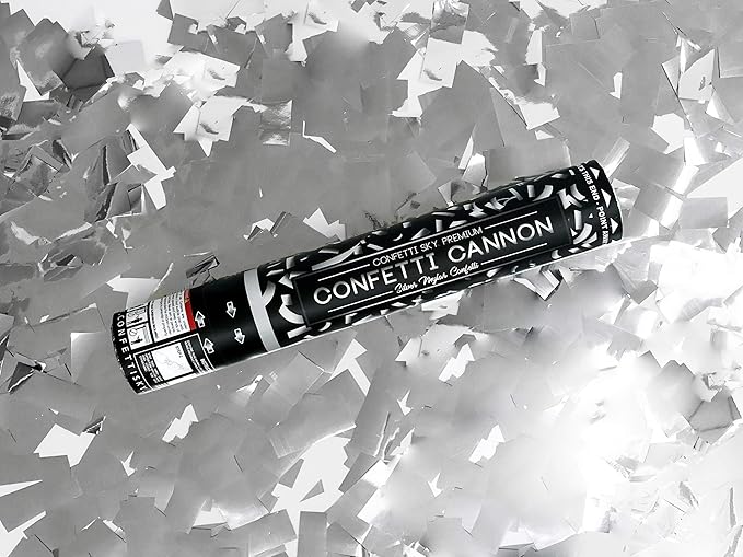 Confetti Sky [6 Pack] 12 Inch Confetti Cannons | Silver Confetti Poppers for Wedding Celebration, Birthday Party, Pranks, Graduation, Christmas Eve and New Year Celebration