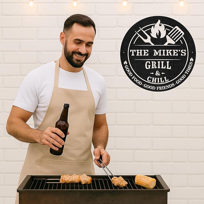 Custom BBQ Metal Sign Personalized Grill Name Wall Art for Outdoor Kitchen Patio Backyard Decor Fathers Gift for Dad Grandpa Husband Barbecue Smoker Area Sign, Grilling Lover Gifts 04