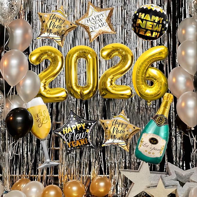 Happy New Years Eve Party Supplies 2026, 11 Pcs Foil Balloon New Years Decorations Set
