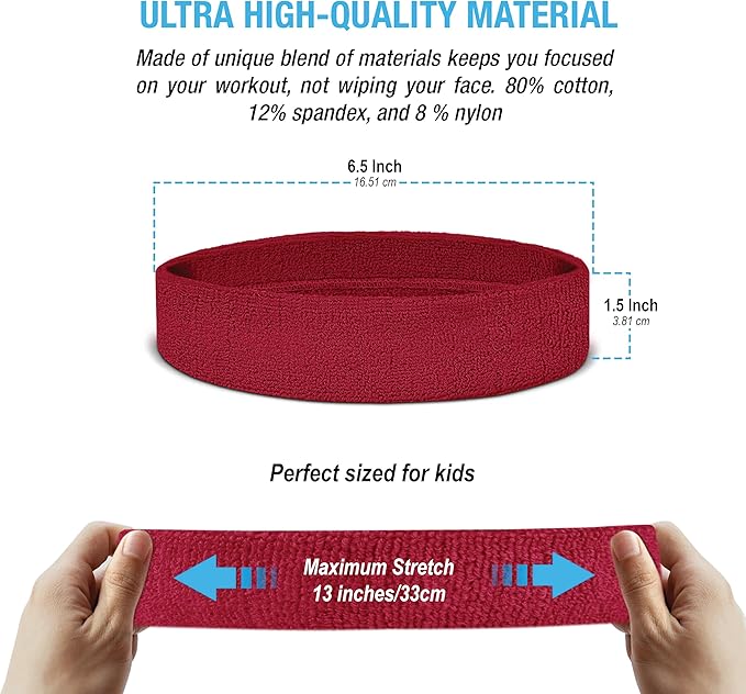 Suddora Toddlers Headbands, Sports Sweatbands for Kids, Non-Slip and Lightweight Fabric Bands for Youth Basketball, Soccer, and Tennis, Moisture-Wicking Bands for Cosplay & Costumes