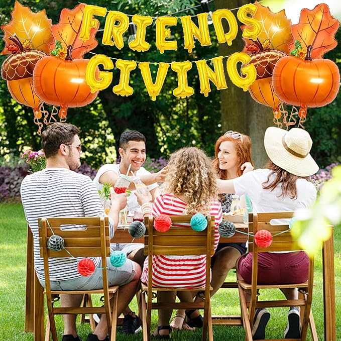 Fall Friendsgiving Balloons Banner Large Premium Foil Pumpkin Maple Leaf Pinecone for Autumn Thanksgiving Friends Party Baby Shower Birthday Backdrop