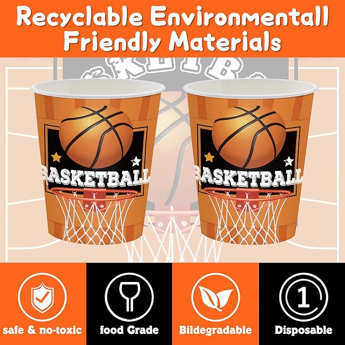 140pcs Basketball Birthday Party Supplies Basketball Sports Theme Birthday Party Supplies Tableware Set, Include Basketball Plates and Napkins Set for Boy Basketball Party Decorations Serves 20