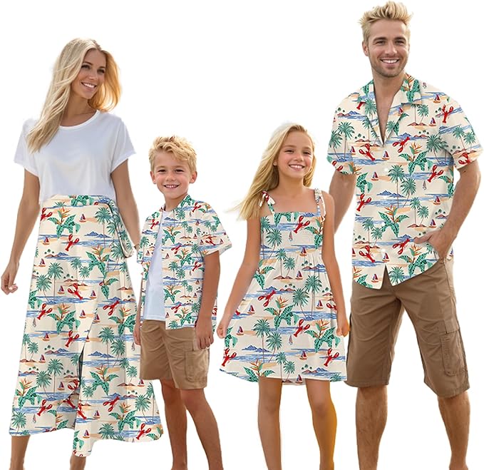 Cromoncent Matching Hawaiian Outfits for Family, Dad and Son Matching Luau Beach Tropical Shirts Mommy Daughter Tropical Sets