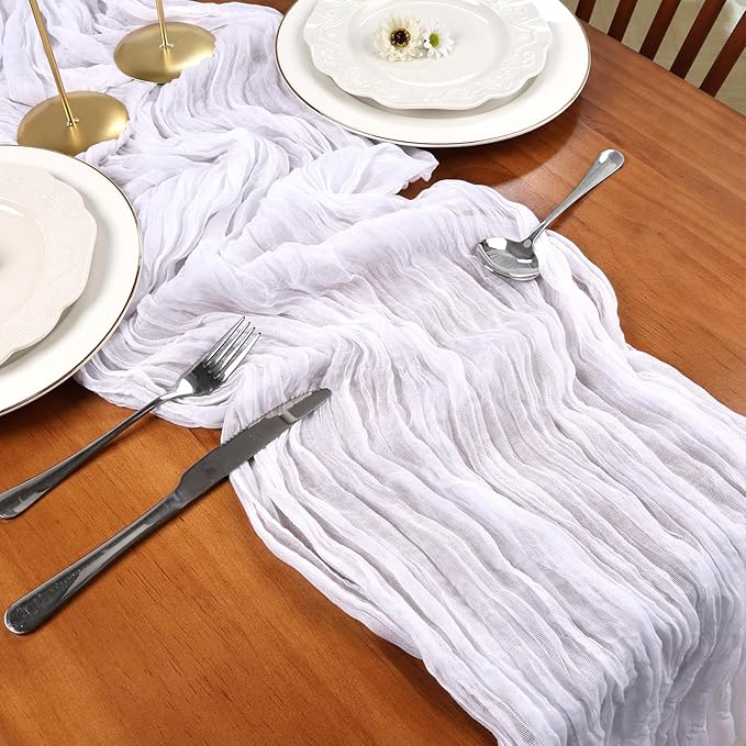 6 Pack White Cheesecloth Table Runner 10FT Boho Cheese Cloths Gauze Fabric Table Runners 120 Inch Rustic Sheer for Wedding Birthday Party Baby Shower Centerpiece Home Decorations