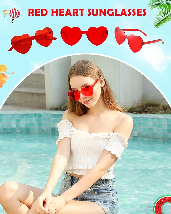40 Pairs Heart Shaped Sunglasses Bulk, Colorful Rimless Fun Heart Sunglasses for Women Party Favors