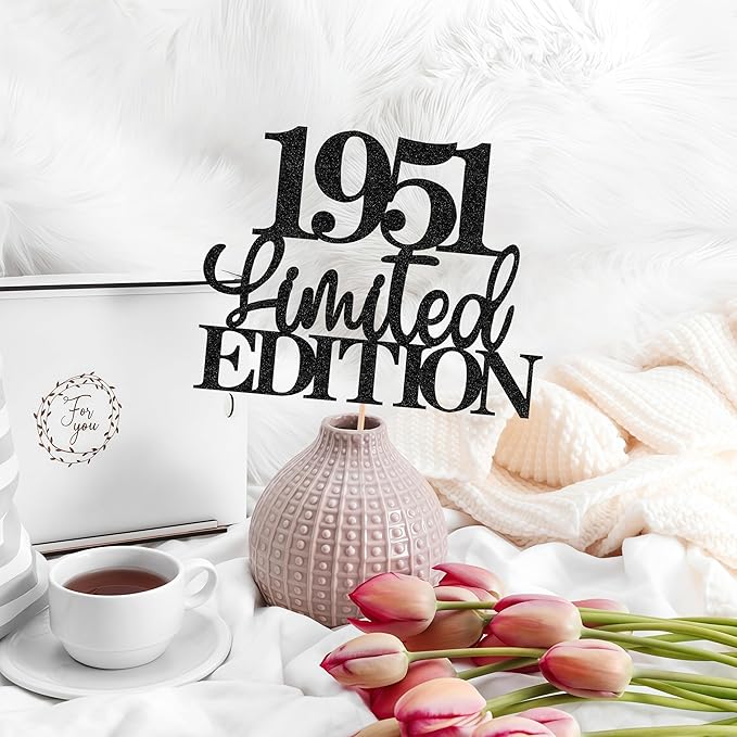 Limited EDITION 1951 Cake Topper - Black Glitter Happy 74th Birthday Party Cake Decoration Supplies, Cheer to 74 Years Cake Bunting Decor for 74th Birthday Party Photo Booth Props