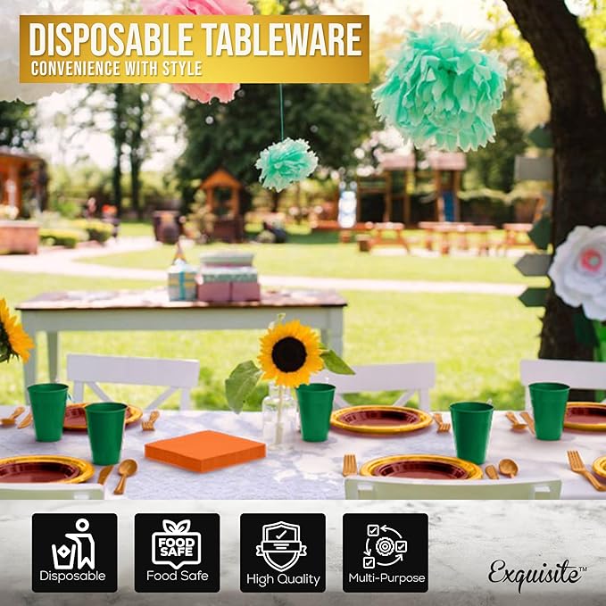 Party Solids 350 Pieces Thanksgiving Plastic Plates For Party, Thanksgiving Disposable Plates Set, 50 Of Each 9" Dinner Plate Set, 7" Dessert Plate, Cups, Napkins & Cutlery Plastic Dinnerware