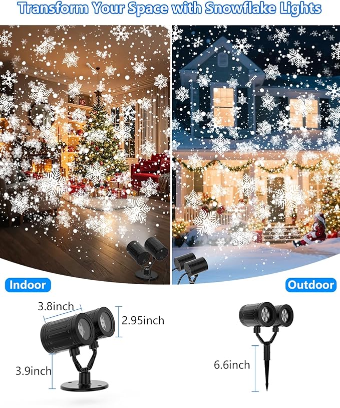 Christmas Snowflake Projector Lights Outdoor, 2025 Upgraded Double Head, 360° Rotating, IP65 Waterproof, Timer Function - Holiday, Party, Christmas Decorations & Gifts for Yard, Garden, Indoor