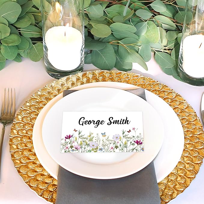 Whaline 100Pcs Wildflower Place Cards 2 x 3.5 Inch Watercolor Floral Butterfly Tented Cards Seating Cards for Spring Wedding Bridal Shower Party Table Setting