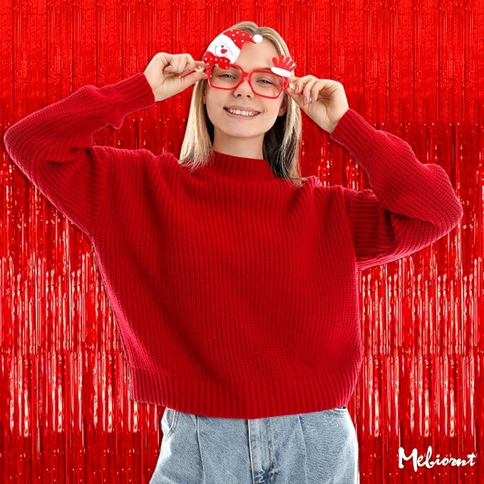 4 Pack Red Fringe Curtain Backdrop, 3.2Ft x 9.8Ft Metallic Tinsel Foil Fringe Streamers Background for Photo Booth Birthday Wedding Baby Shower Carnival Easter Mother’s Day Party Decorations