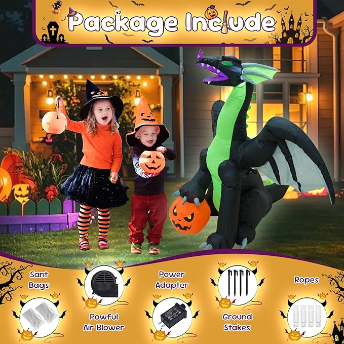 4FT Dinosaur Halloween Inflatable Halloween Blow Up Decoration with LED Lights Indoor Outdoor Yard Graden Holiday Party Decor