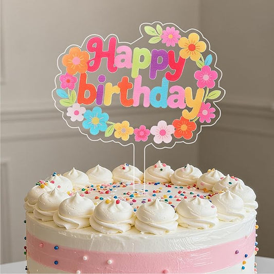Coucoland Birthday Cake Toppers - 1 Pc Vintage Daisy Flower Acrylic Cake Decorations for Baby Shower Birthday Party Supplies